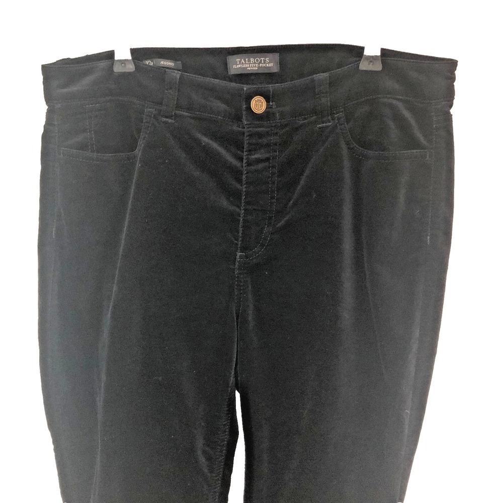 Talbots Womens 12P Black Velvet Jeggings Pants Hi Rise Goth Witchy Minimalist‎